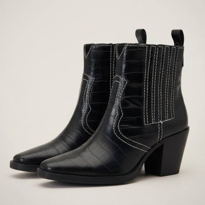Steve Madden Genica Black Croco Boots - Women's Size 6.5 - Brand New